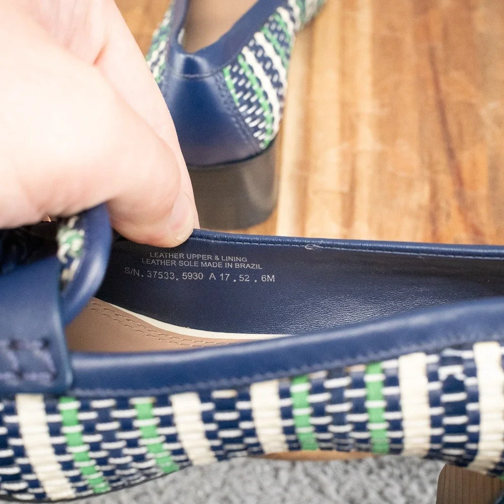 Tory Burch Stamford Tassel Pumps Block Heel Women Sz 6 M Blue/Green Summer